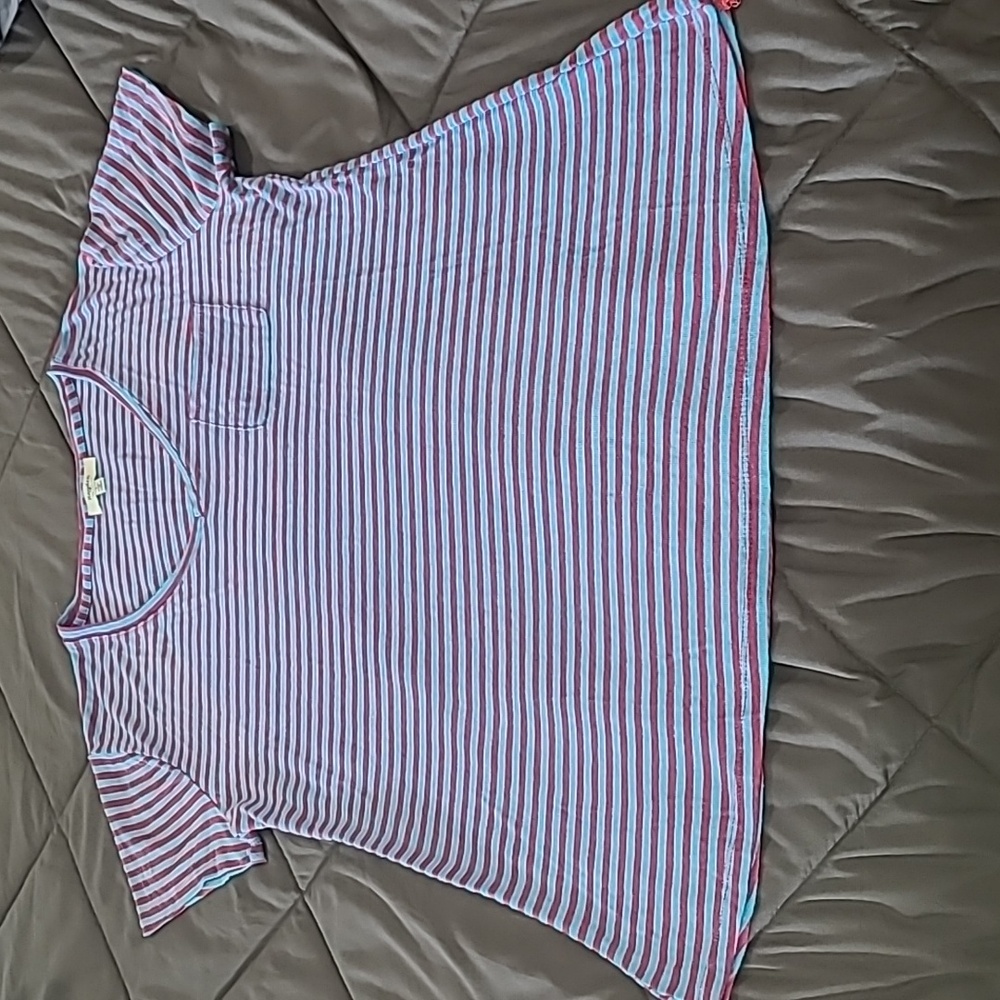 Hayden Womens Pink & Blue Striped V-neck Shirt sz L
